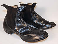Unworn Antique Victorian Black Leather Hub Gore Elastic Side Dainty Ankle Half Boots
