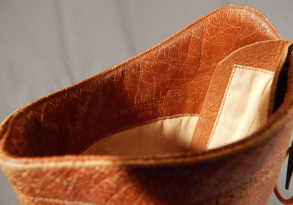 Victorian Vintage I. Miller NY Brown Leather High Top Lace-up Hiking Boots Shoes
They are stamped inside "I. Miller 15 West 42nd St. 1554 B Way New York" label.