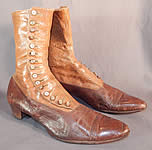 Victorian Antique Brown Two Tone Leather High Top Button Boots Shoes
