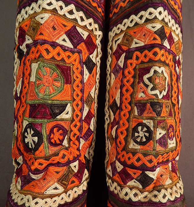 Vintage Antique Turkmen Tribal Ethnic Colorful Embroidered Leather High Top Boho Boots
The boots measure 18 inches tall, 10 inches long and 3 1/4 inches wide. 