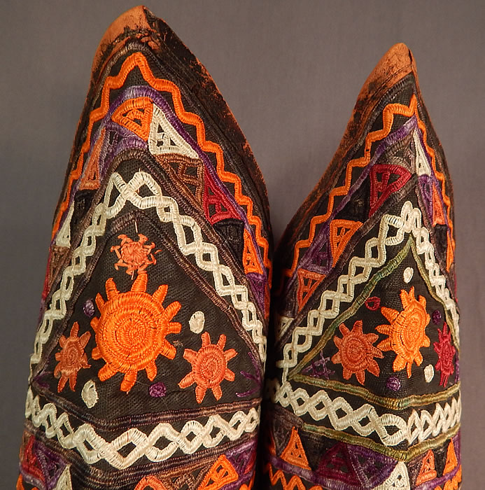 Vintage Antique Turkmen Tribal Ethnic Colorful Embroidered Leather High Top Boho Boots
These are truly a rare and exceptional, quality made antique Turkmenistan tribal boot! 