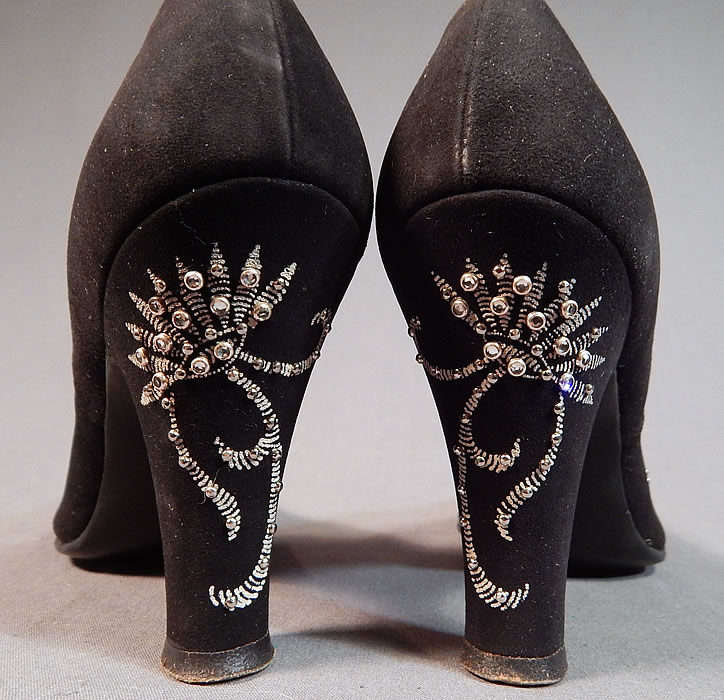 Vintage De Sylvi Creation Hand Painted Black Suede Leather Rhinestone Beaded Shoes
These are truly a wonderful piece of quality made wearable shoe art!