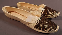 Vintage Turkish Ottoman White Kid Leather Gold Purlwire Embroidered Slipper Shoes
