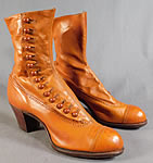 Edwardian Vintage Unworn Womens Tan Leather High Top Button Boots
