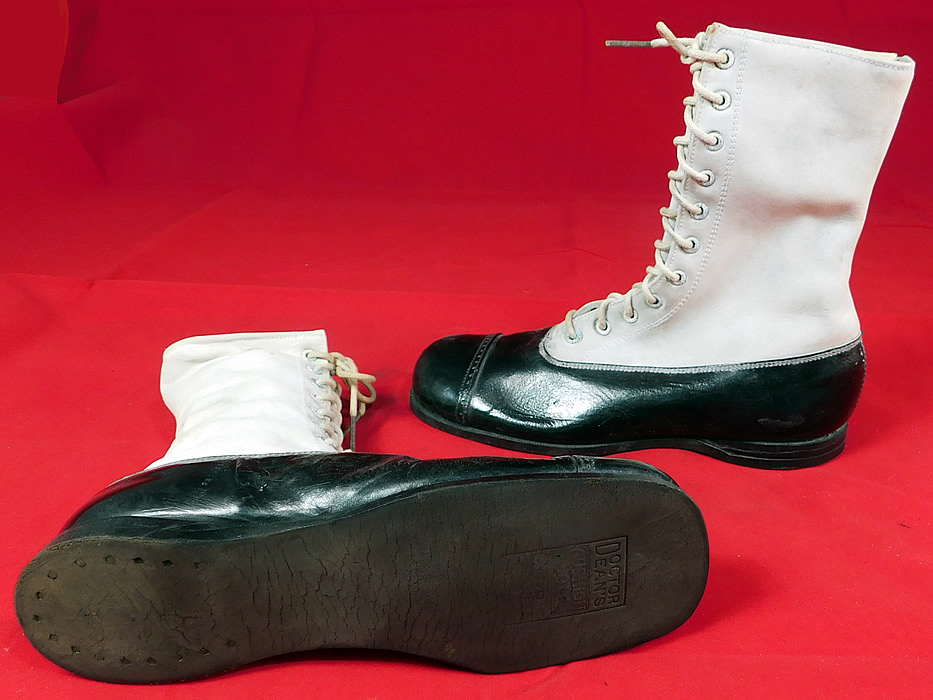 Unworn Vintage Doctor Deans Edwardian Two Tone Black & White Leather High Top Boots
These are truly a wonderful quality made antique boot shoe art! 