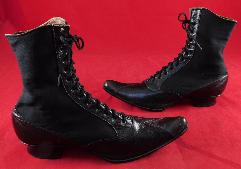 Victorian F. Mayer B & S Co. Unworn Black Wool Cloth Leather Laceup Boots