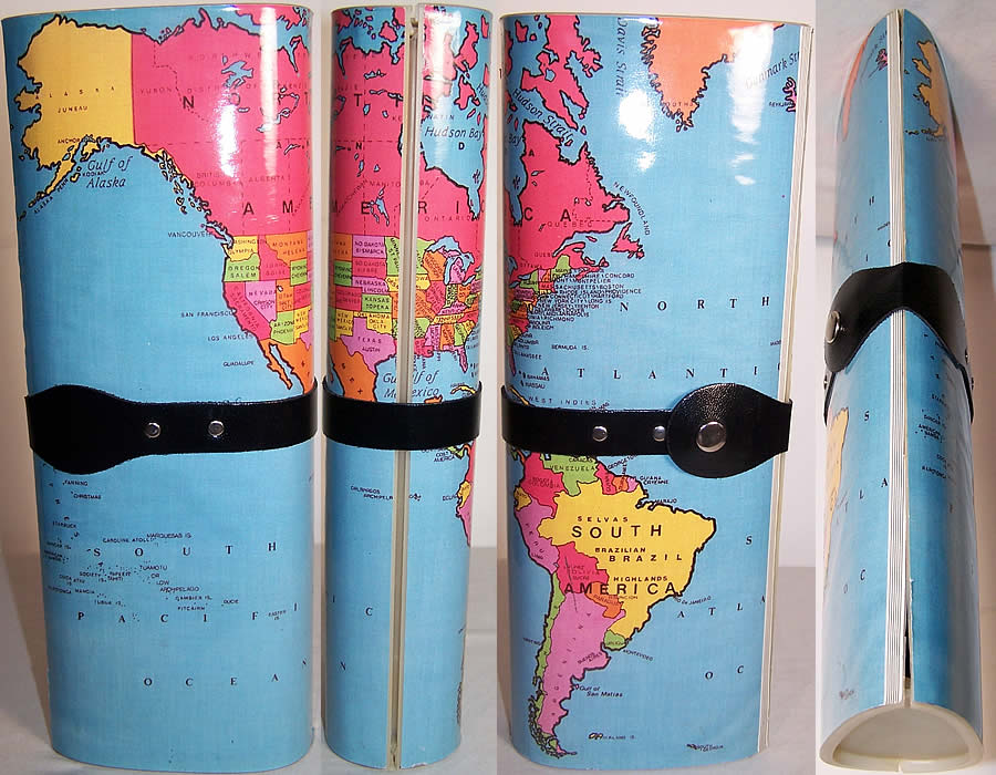 Vintage Americas Map Magazine Plastic Clutch Purse Front view.