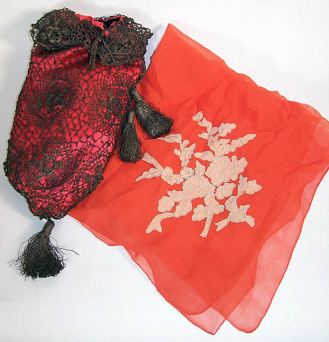 Antique Gold Crochet Lace Tassel Silk Drawstring Purse 