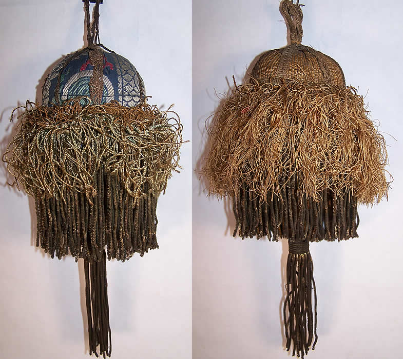 Antique Chinese Gold Bullion Metallic Lam&eacute; Ball Tassels side view.
