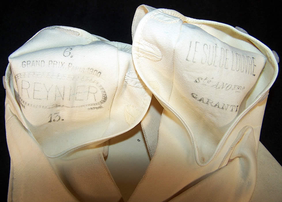 Edwardian White Kid Leather Long Opera Gloves Lot close-up view.