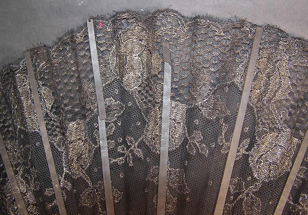 Art Deco Black Net Silver Metallic Lace Spanish Flapper Fan only two broken sticks on the back 