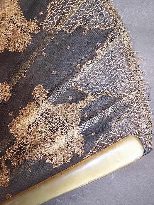 Art Deco Black Net Gold Metallic Lace Spanish Flapper Fan side view.
