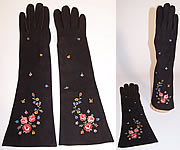 Galeries Lafayette Suede Leather Petit Point Embroidery Gloves