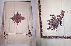 1950s Antique Paisley Silk Hand Embroidered Linen Banquet Tablecloth