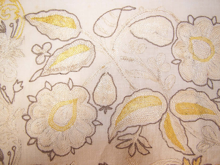 Ottoman Turkish Crewel Chain Stitch Embroidered Linen Shawl Scarf Sash Towel close up
