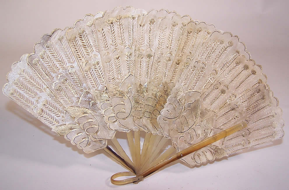 Antique Vellum Gold Leaf Pierced Butterfly Indonesian Java Brise Fan
