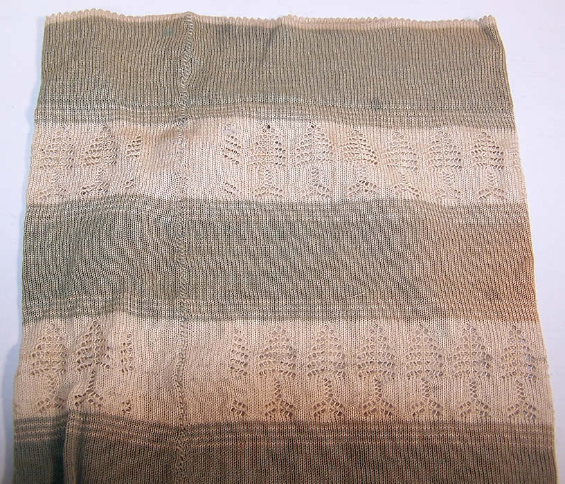 Victorian Ladies Green & White Striped Tree Thigh High Garter Stockings Socks close up