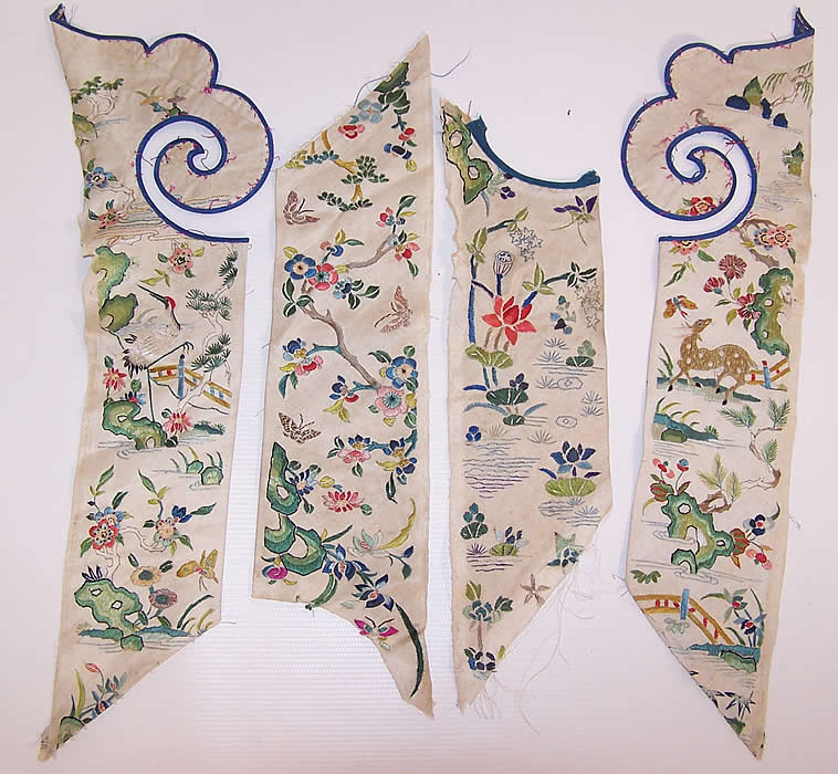 Antique Chinese Crane Bird Butterfly Deer Silk Embroidered Robe Trim