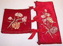 Victorian Red Silk Ribbon Rosette Carnation Lingerie Stocking Glove Hankie Holder Pair