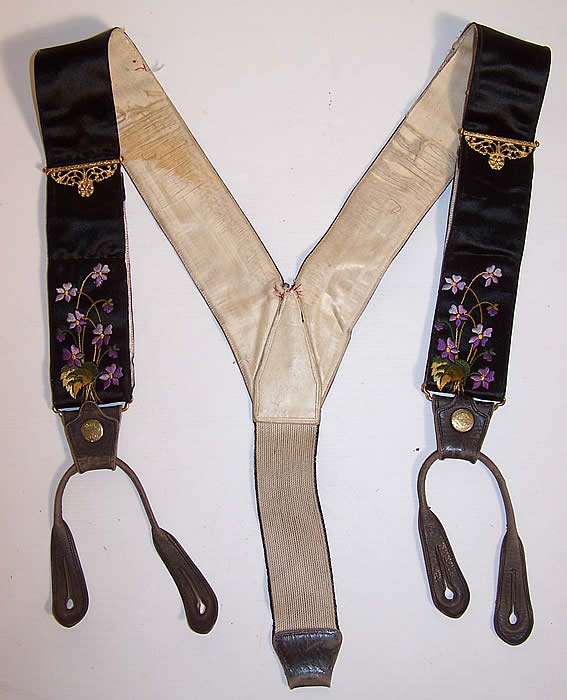Victorian Crown Make Violet Embroidered Mourning Braces Suspenders