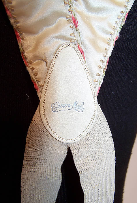 Victorian Crown Make Purple Pansy Embroidered White Silk Suspenders Braces close up