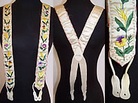 Victorian Crown Make Purple Pansy Embroidered White Silk Suspenders Braces