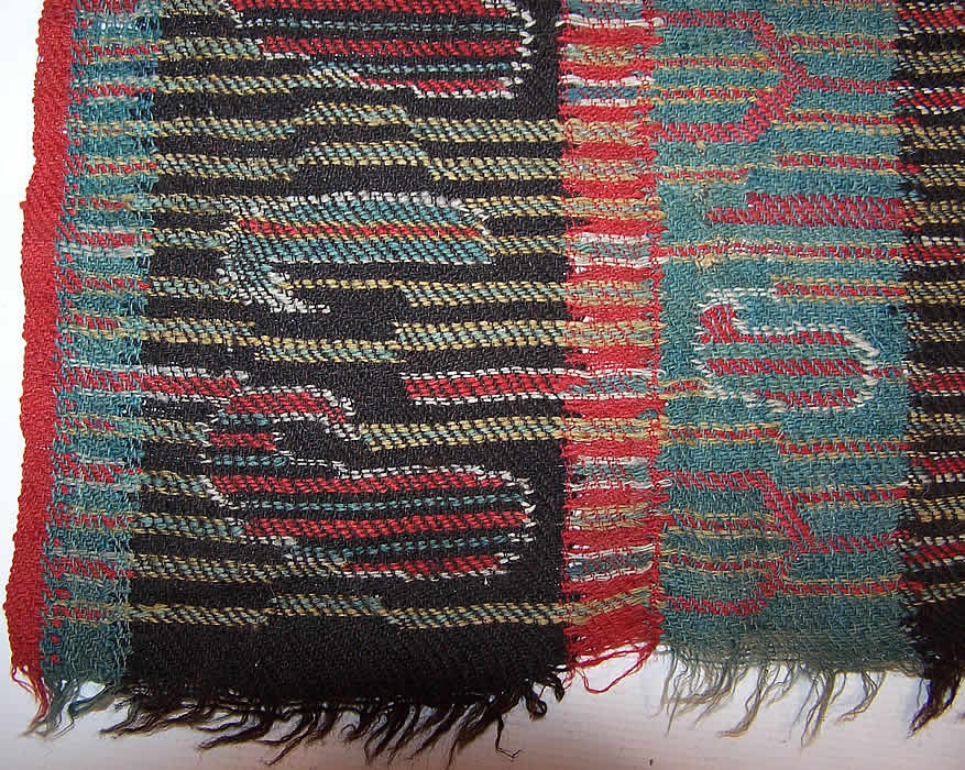 Victorian Antique Jacquard Hand Loom Wool Paisley Striped Shawl close up