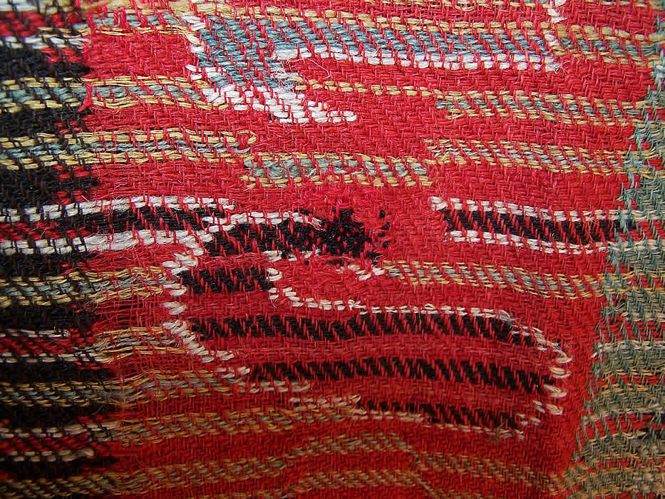 Victorian Antique Jacquard Hand Loom Wool Paisley Striped Shawl close up.