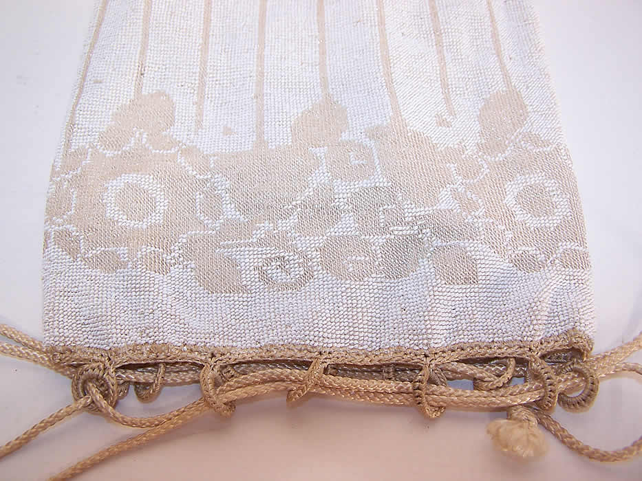 Antique White Cream Floral Fringe Beaded Drawstring Flapper Bag Purse