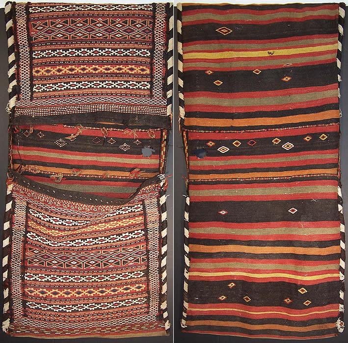 Antique Baluch Khorjin Camel Donkey Double Saddlebag Pair Woven Kilims