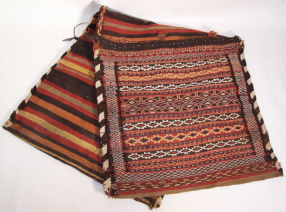 Antique Baluch Khorjin Camel Donkey Double Saddlebag Pair Woven Kilims