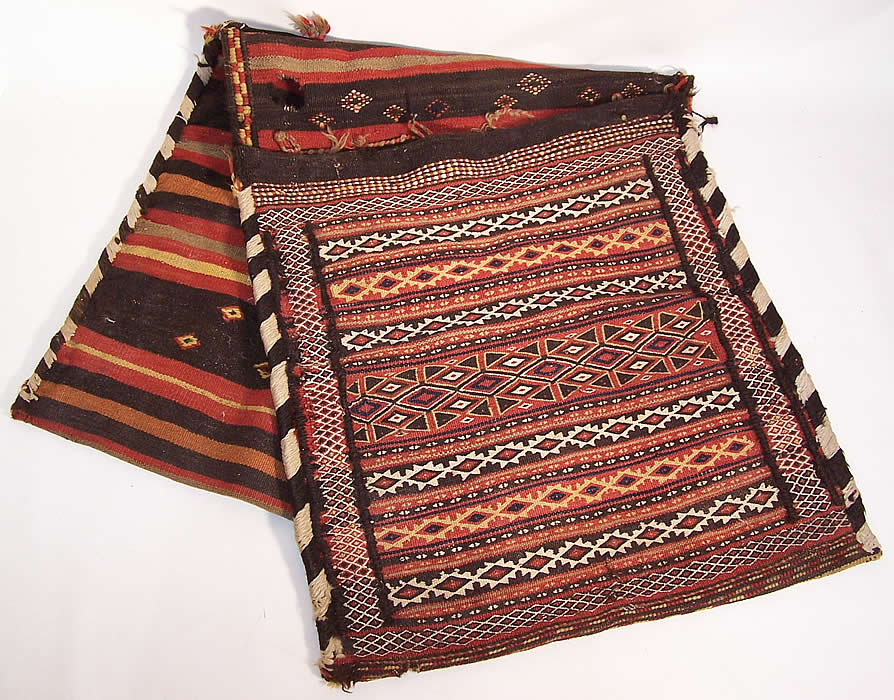 Antique Baluch Khorjin Camel Donkey Double Saddlebag Pair Woven Kilims
