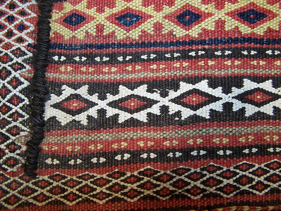 Antique Baluch Khorjin Camel Donkey Double Saddlebag Pair Woven Kilims close up