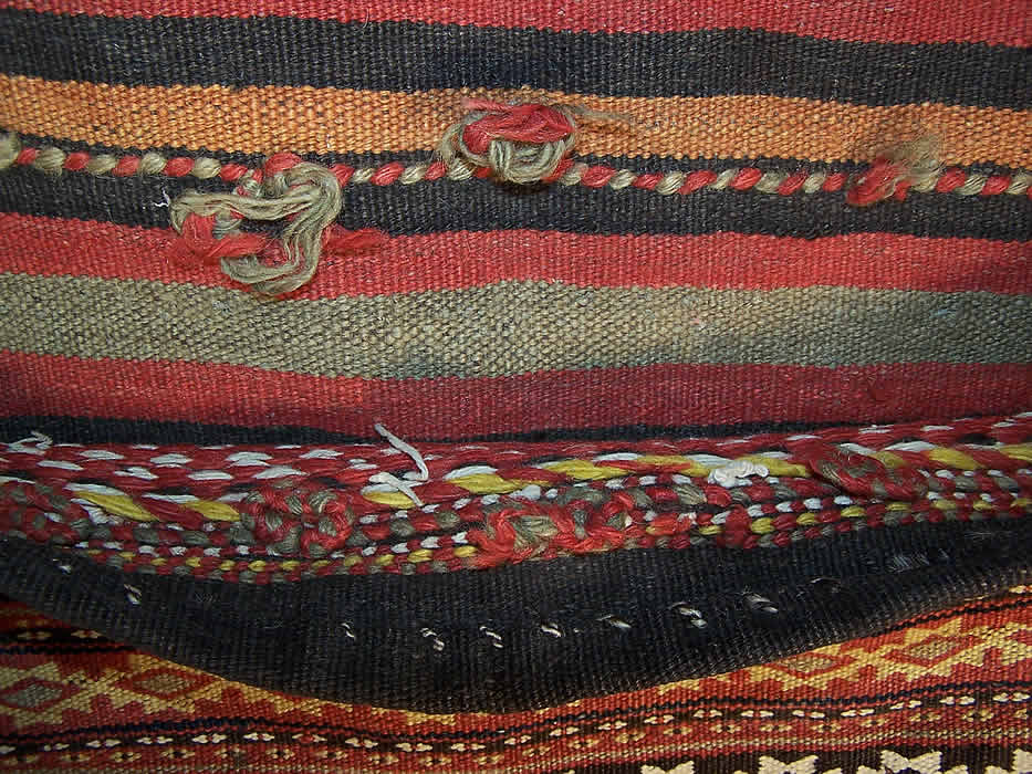 Antique Baluch Khorjin Camel Donkey Double Saddlebag Pair Woven Kilims close up