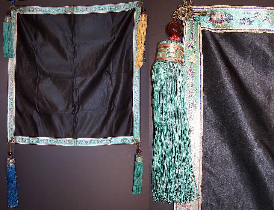 Antique Chinese Silk Large Beaded Tassel Trim Mahjong Game Table Cloth Cover