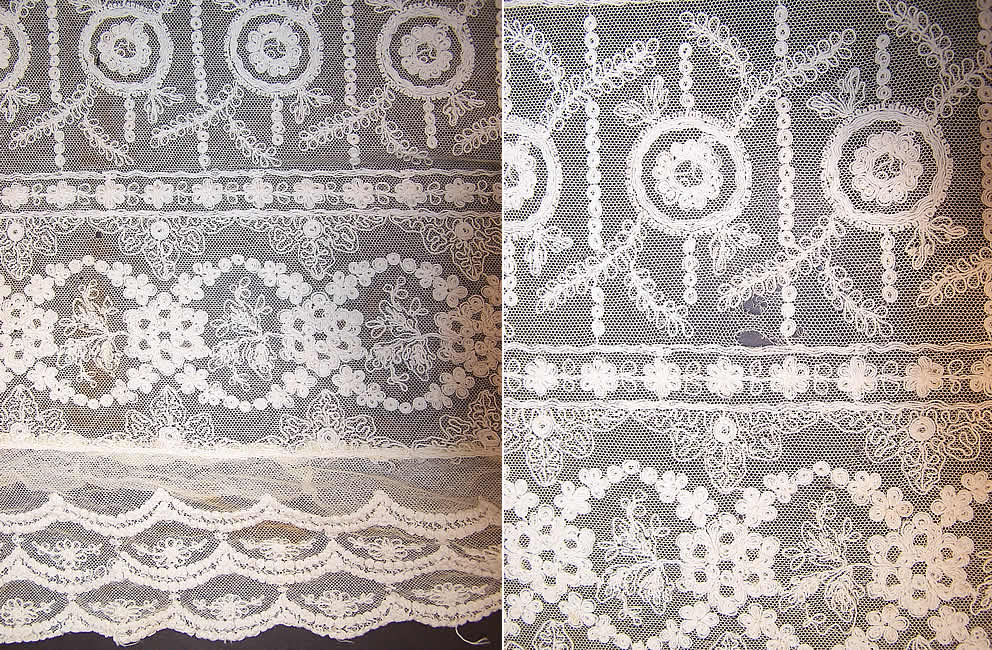 Antique Cream Tambour Embroidered Net Lace Bedspread