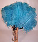 Antique Large Plume Turquoise Blue Ostrich Feather Fan
