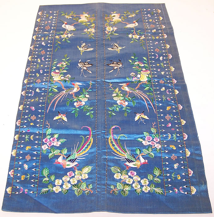 Antique Chinese Birds Silk Embroidered Robe Sleeve Band Cuff Pair Purse Bag