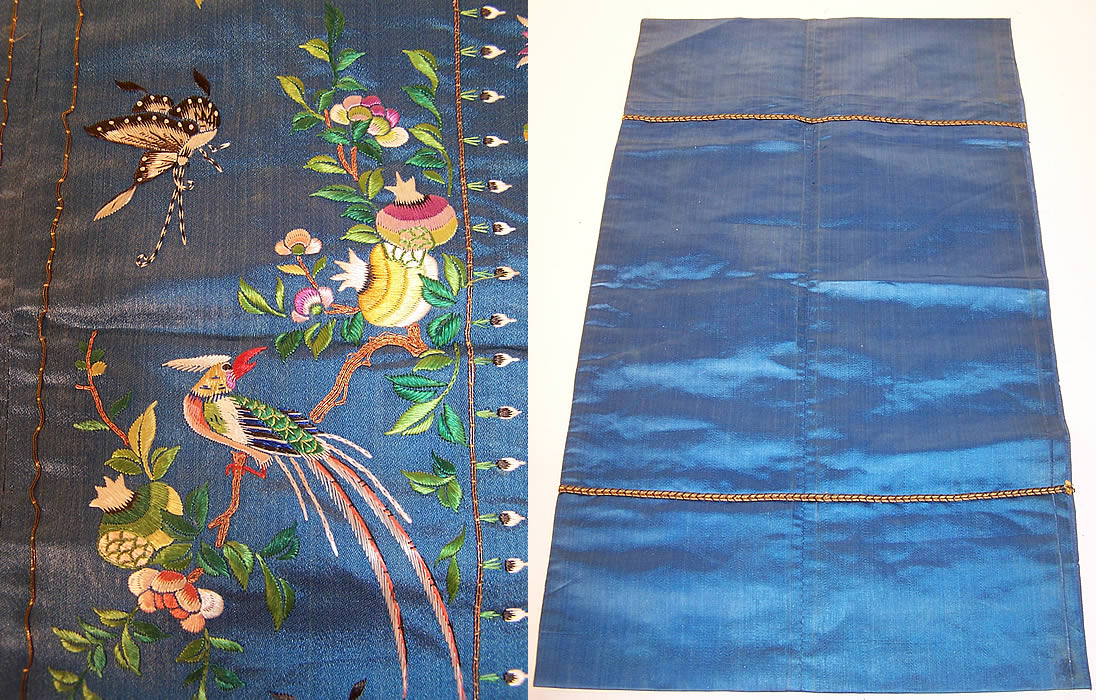 Antique Chinese Birds Silk Embroidered Robe Sleeve Band Cuff Pair Purse Bag
