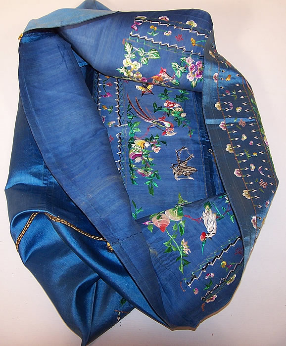 Antique Chinese Birds Silk Embroidered Robe Sleeve Band Cuff Pair Purse Bag