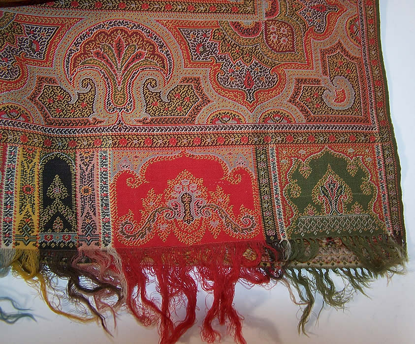 Victorian Antique Large Banquet Size Jacquard Loom Wool Paisley Shawl