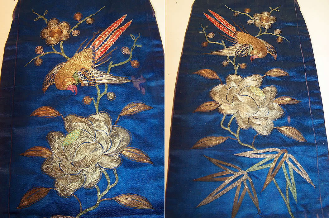Antique Chinese Silk Couching Embroidered Pheasant Opium Pipe Pouch Purse Bag