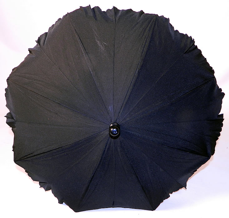 Victorian Civil War Black Silk Ebony Folding Handle Marquis Mourning Parasol