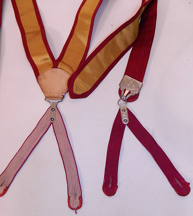 Victorian Mens Red Silk Embroidered Daisy Braces Suspenders