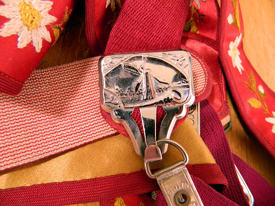 Victorian Mens Red Silk Embroidered Daisy Braces Suspenders