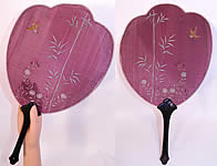 Antique Japanese Sparrow Bird Silk Embroidered Handscreen Fixed Fan