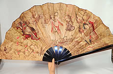 Victorian Antique Ottoman Large Chintz Figural Belly Dancer Harem Embroidered Fan. 