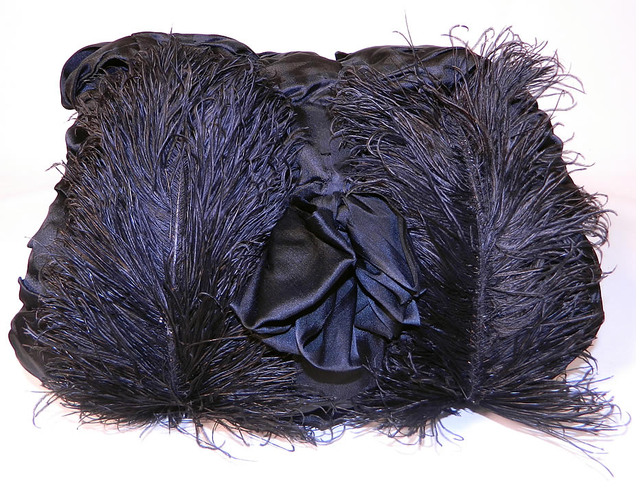 Victorian Black Silk Ostrich Feather Plume Trim Winter Muff Hand Warmer