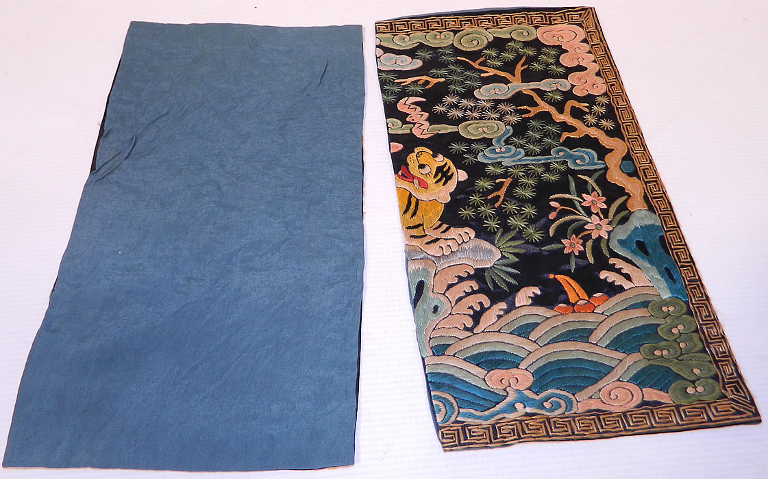 Antique Chinese Silk Embroidered Tiger Fourth Rank Military Badge Pair. They are in excellent condition. The badge measures 12 by 12 inches. This is truly a rare and exceptional piece of antique Chinese textile art! 