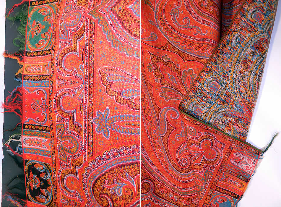 Victorian Antique Jacquard Loom Wool Red Star Circular Center Paisley Shawl. The square shawl measures 72 by 72 inches. It is in excellent condition, with no holes or repairs. This is a wonderful piece of wearable antique paisley textile art! 